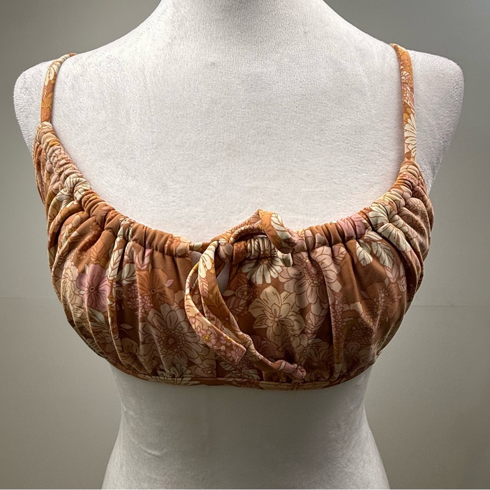 Xhilaration Floral Bikini Top Size L | Brown Peach Boho Swim Top | New Witho/Tag - Picture 3 of 7